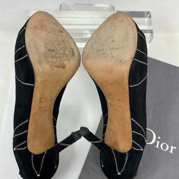Dior Sz 39.5 Suede Embroidered Folles Peep Toe Pumps Heels - Picture 12 of 14